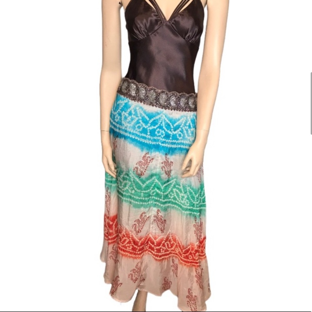 Sweet By Miss Me Silk Beaded Maxi Boho Skirt